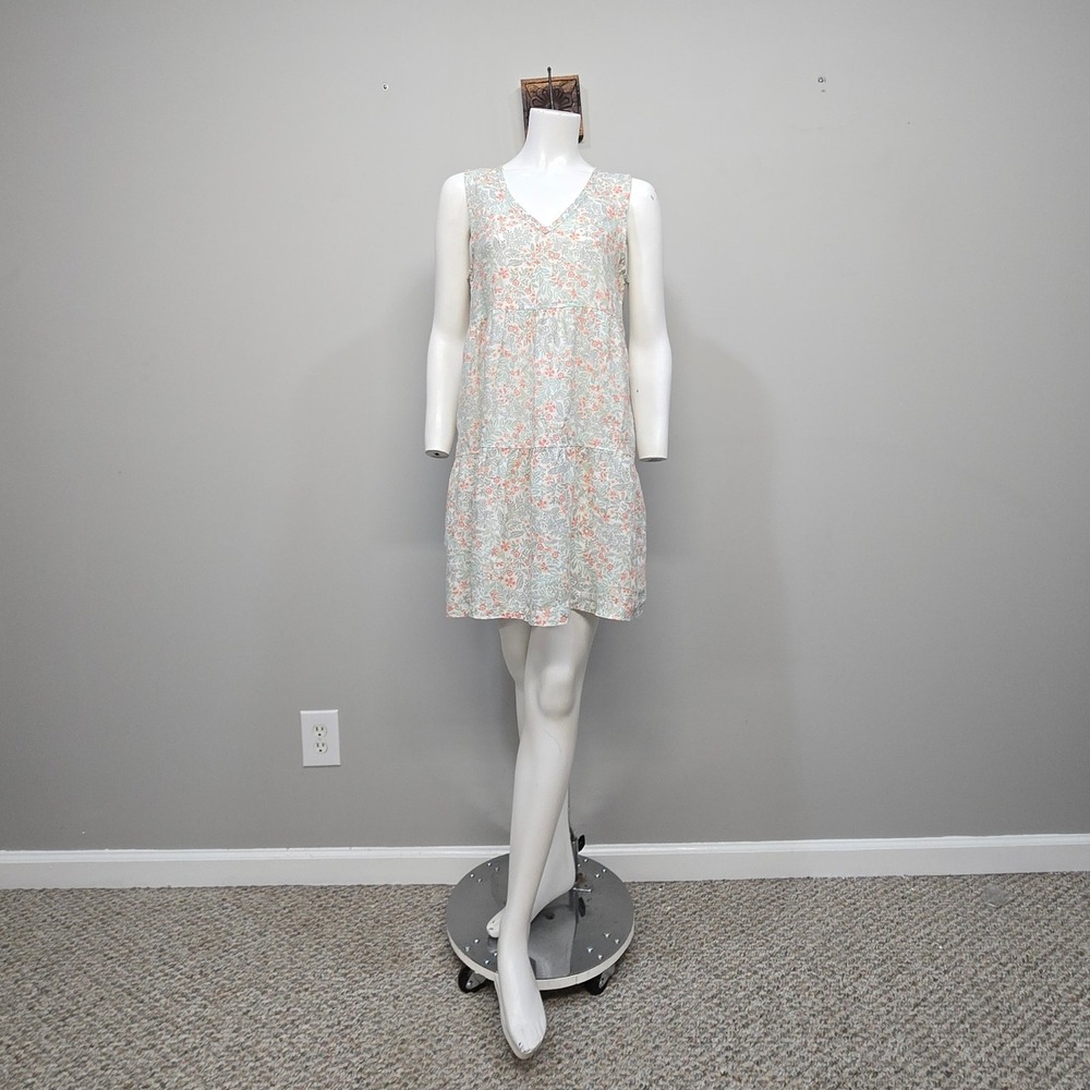 Joie 100% Linen Babydoll Dress Small Mini Ditsy Floral Cottage Prairie Tiered